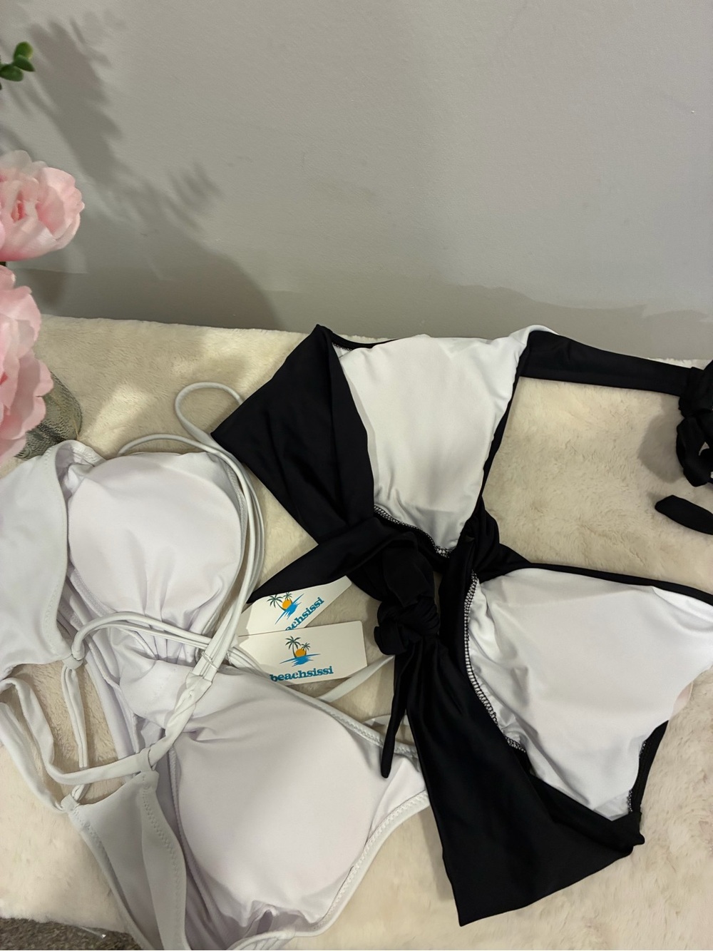Classic Black & White Women's Bikini Top Set - Picture 2 of 5